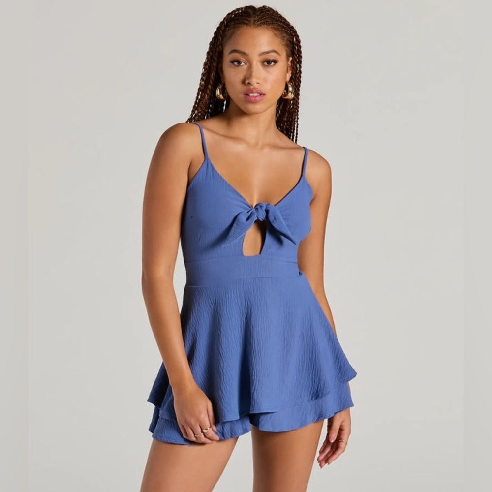 Windsor Blue Tie-Front Romper – Size Small